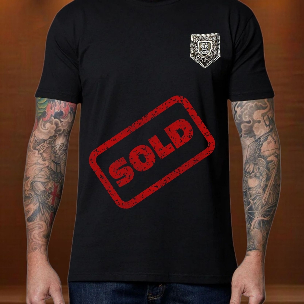 Black Philip Plein Crystal Embellished Crest Men’s Shirt, size 3XL.